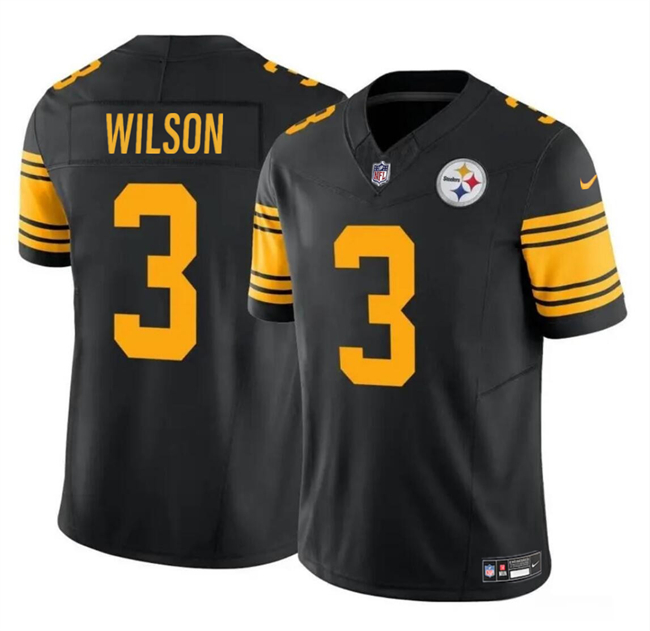 Men's Pittsburgh Steelers #3 Russell Wilson Black 2024 F.U.S.E.Color Rush Limited Football Stitched Jersey